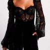 Clothing PatBO | Patbo - Lace And Velvet Bodysuit - Black