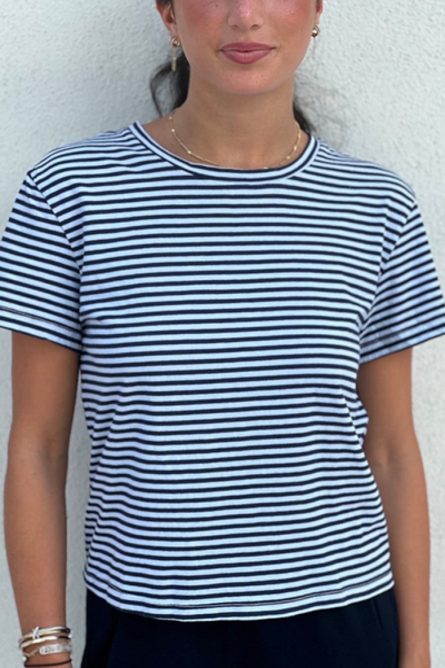 Clothing stateside | Stateside - Mini Stripe Short Sleeve Crew Tee - Navy/Ciel