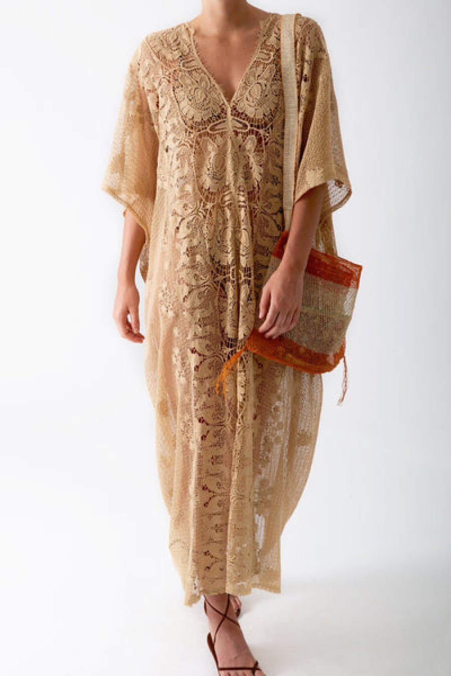 Clothing Miguelina | Miguelina - Rachel Granadilla Scallop Lace Caftan - Camel