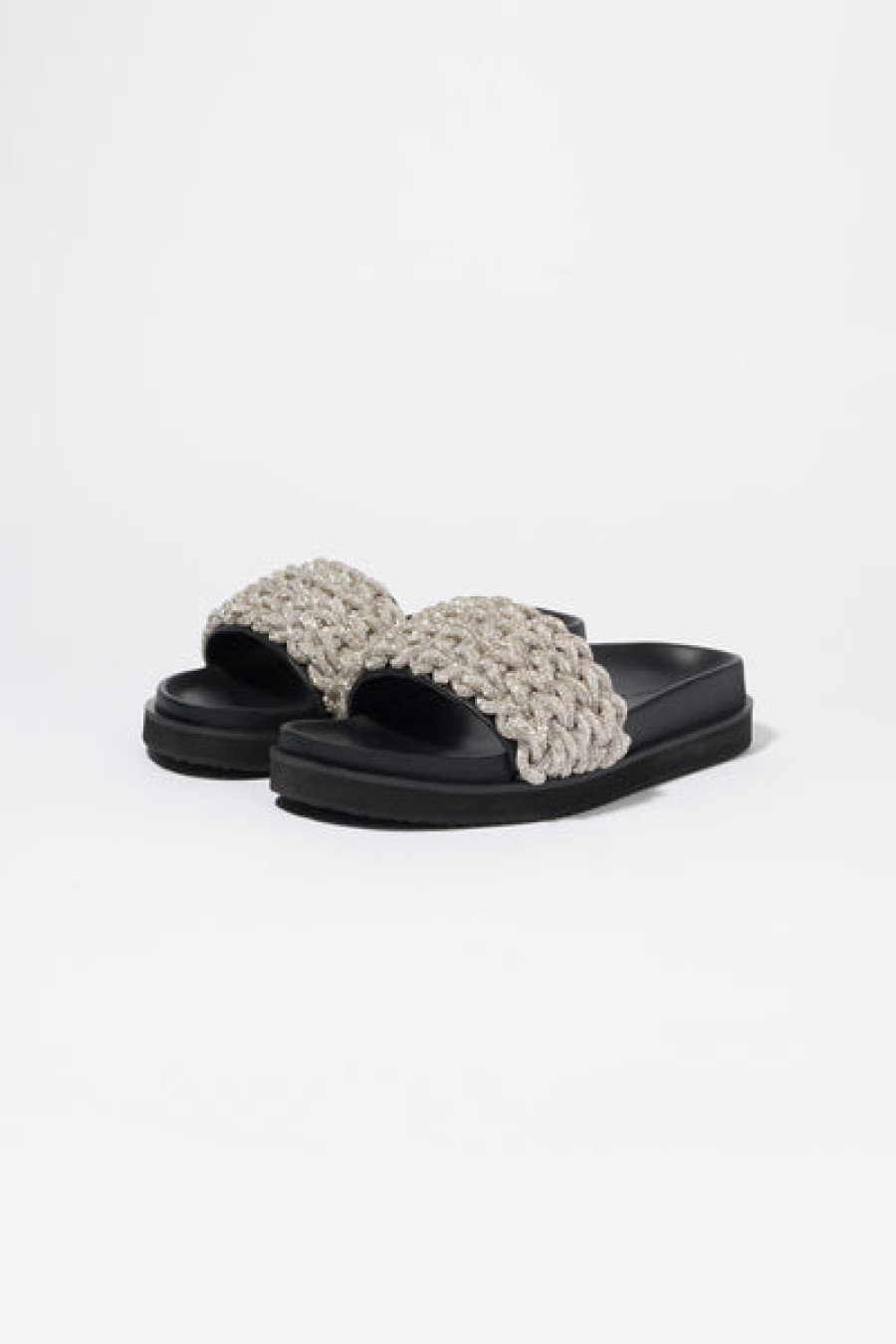 Shoes Simkhai | Simkhai - Haven Crystal Pool Slide - Black Silver