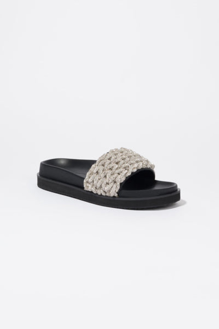 Shoes Simkhai | Simkhai - Haven Crystal Pool Slide - Black Silver