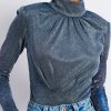 Clothing PatBO | Patbo - Stardust Mock Neck Bodysuit - Silver