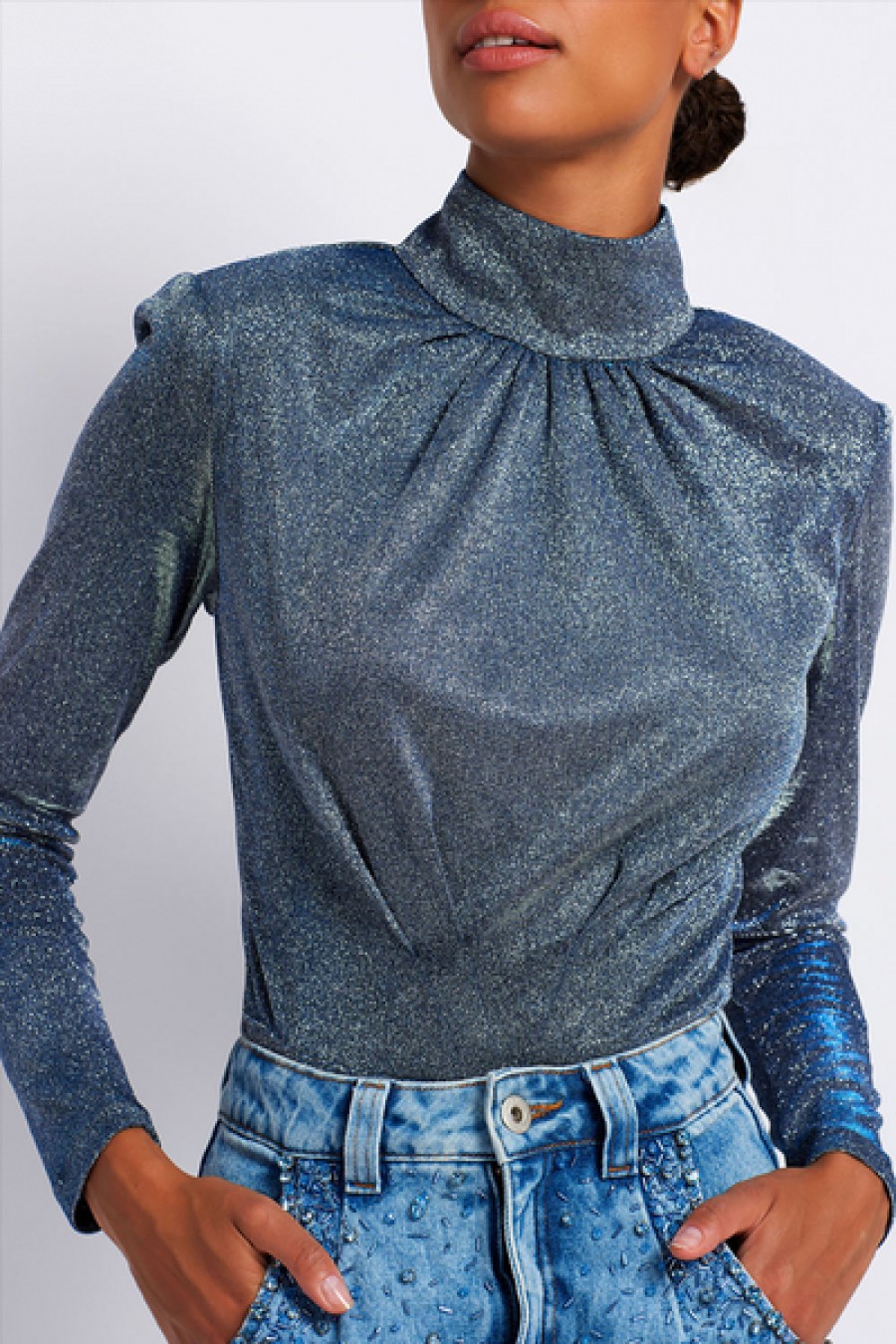 Clothing PatBO | Patbo - Stardust Mock Neck Bodysuit - Silver