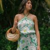 Clothing Poupette St Barth | Poupette St. Barth - Isabelle Short Jumpsuit - Green 70'S Garden