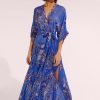 Clothing Poupette St Barth | Poupette St. Barth - Adha Long Dress - Blue Leo Forest