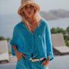 Clothing Sunday Saint Tropez | Sunday Saint-Tropez - Babylon Linen Top - Turquoise