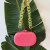 Bags Serpui | Serpui - Olive Camelia Bun Straw Clutch Bag - Pink