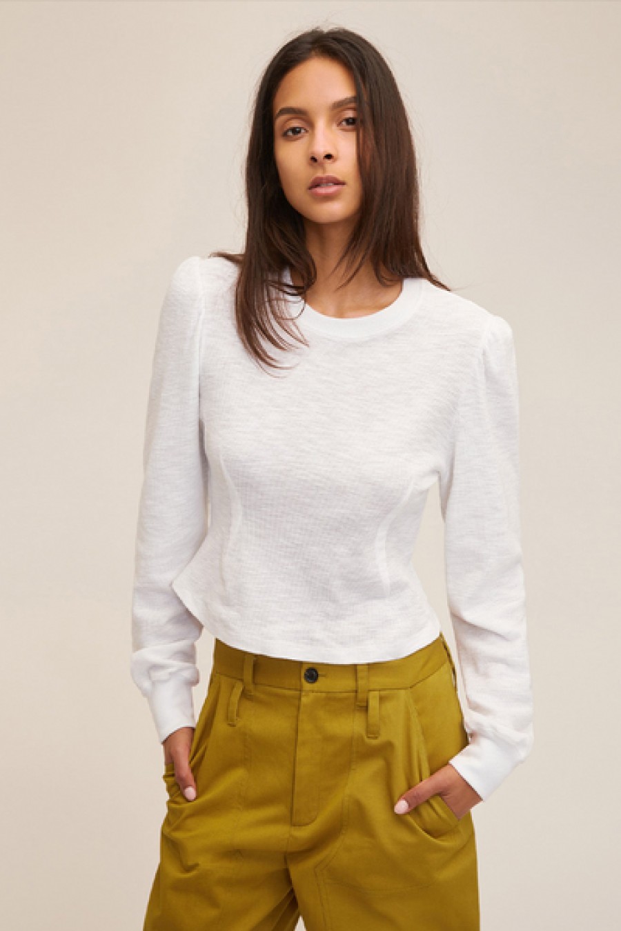 Clothing Marissa Webb | Marissa Webb - Blair Waffle Knit Puff Sleeve Pullover - White