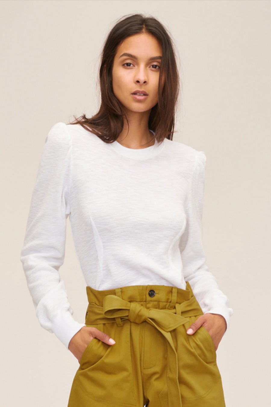 Clothing Marissa Webb | Marissa Webb - Blair Waffle Knit Puff Sleeve Pullover - White