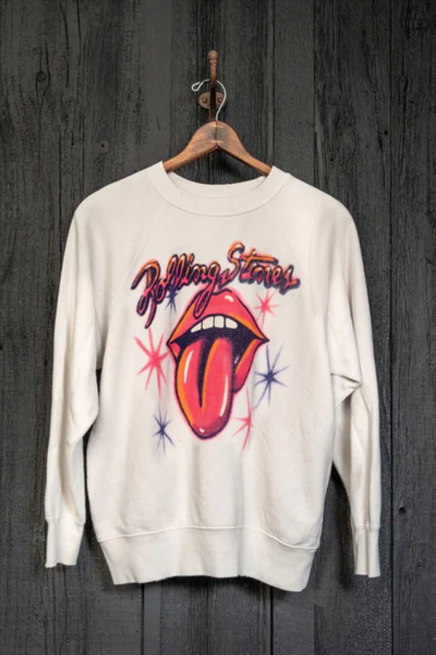 Clothing Madeworn | Madeworn - Rolling Stones Airbrush Shrunken Sweatshirt - Vintage White