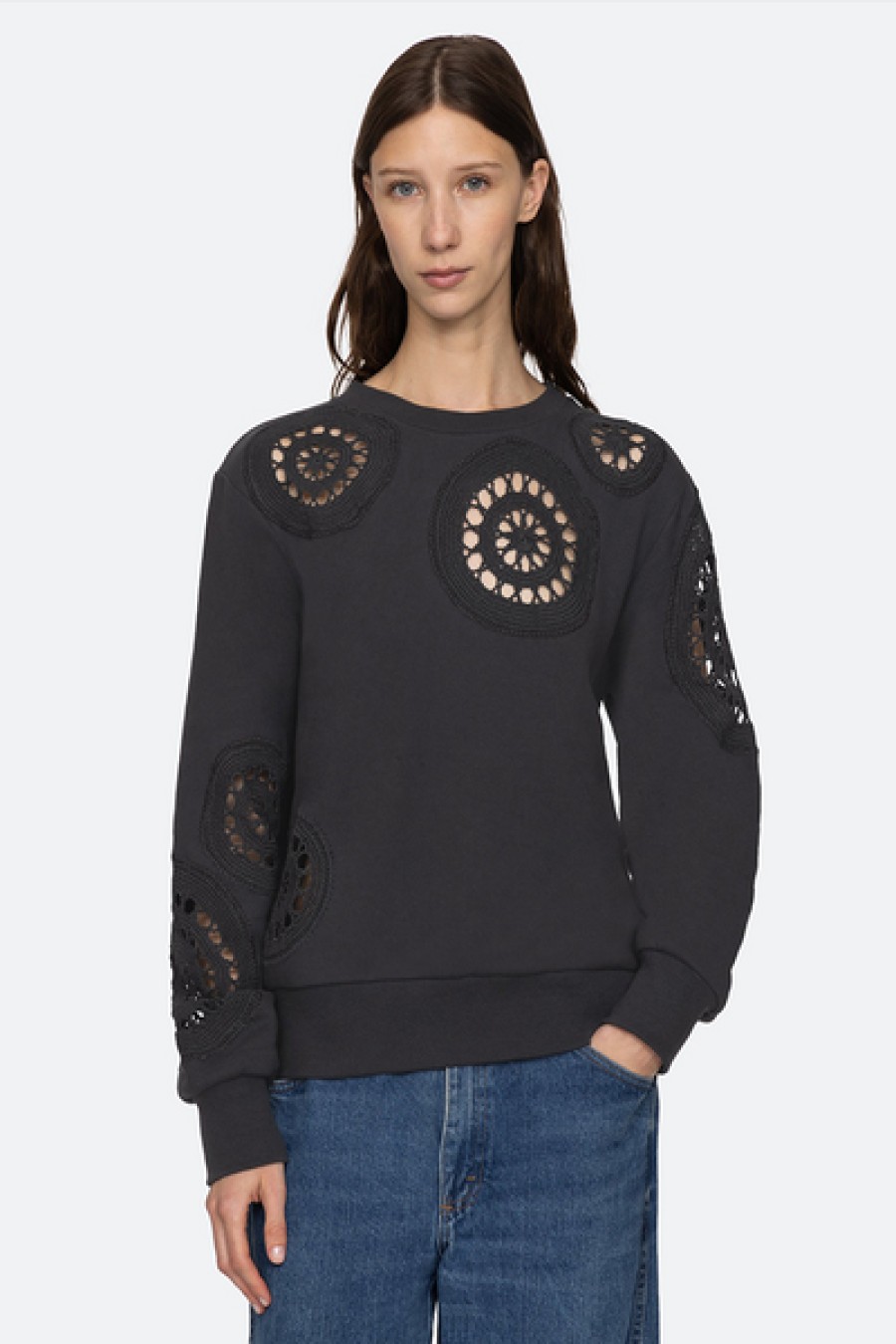 Clothing Sea New York | Sea New York - Joy Crochet Sweatshirt - Charcoal