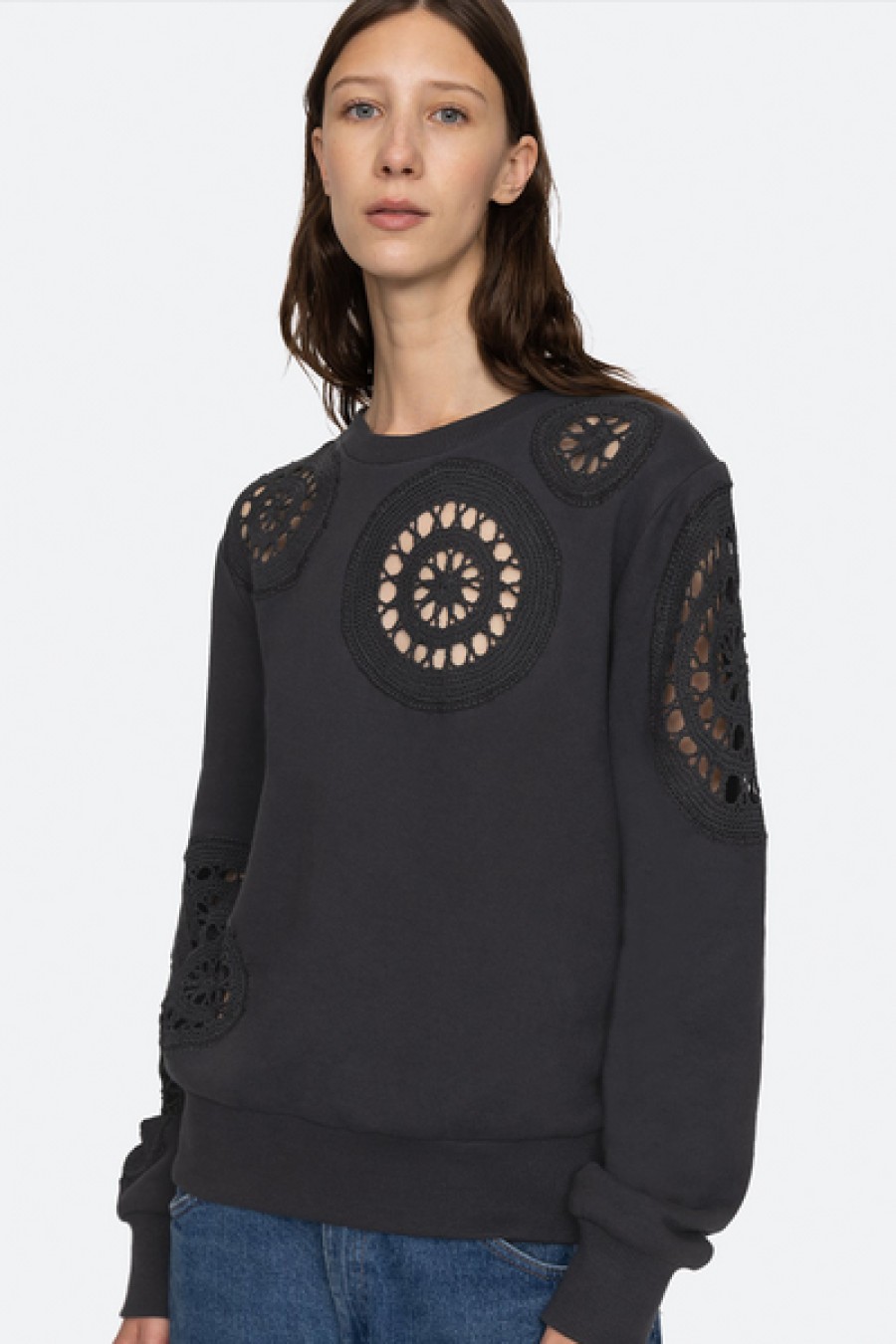 Clothing Sea New York | Sea New York - Joy Crochet Sweatshirt - Charcoal