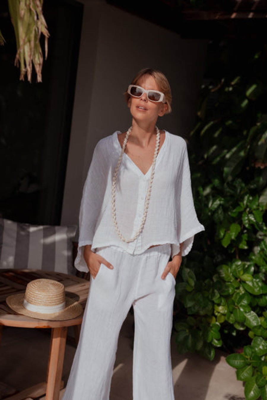 Clothing Sunday Saint Tropez | Sunday Saint-Tropez - Babylon Linen Top - White